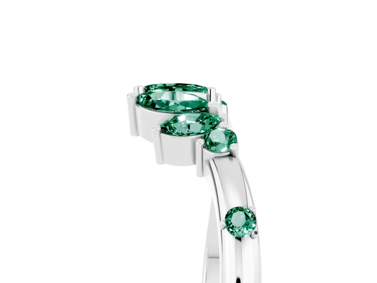 Open Marquise Cluster Green Sapphire Band with Prong Setting White gold