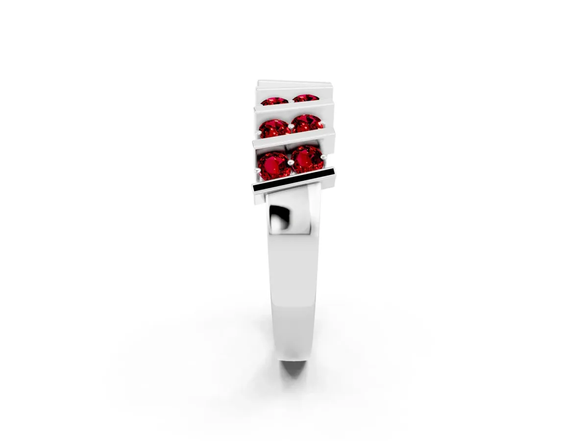 Channel Set Round Ruby Anniversary Band with Vertical Prongs Silver