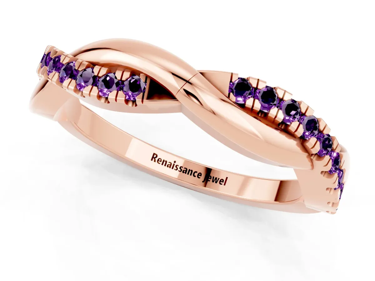 Round Amethyst Twisted Infinity Band with Prong Setting Rose gold