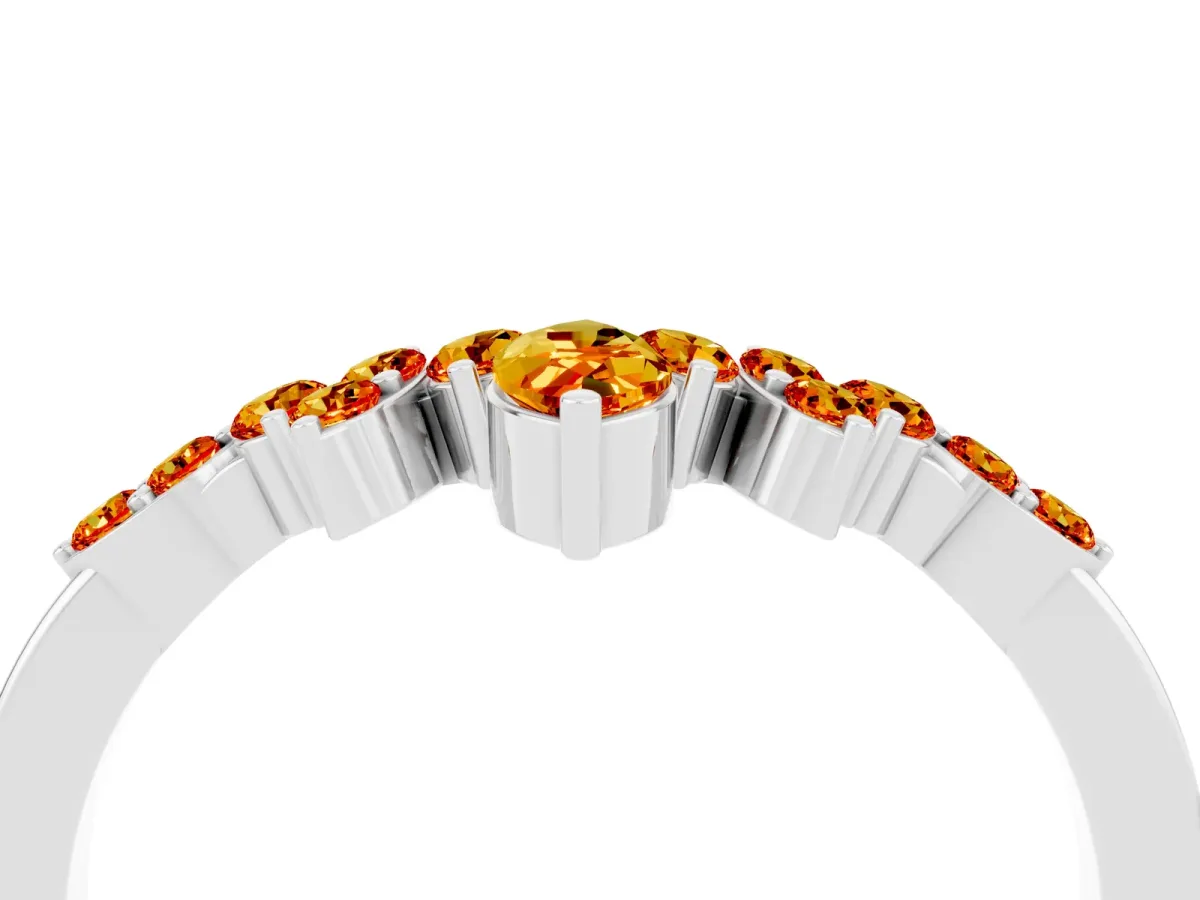 Marquise and Round Citrine Chevron Band with Prong Setting Silver