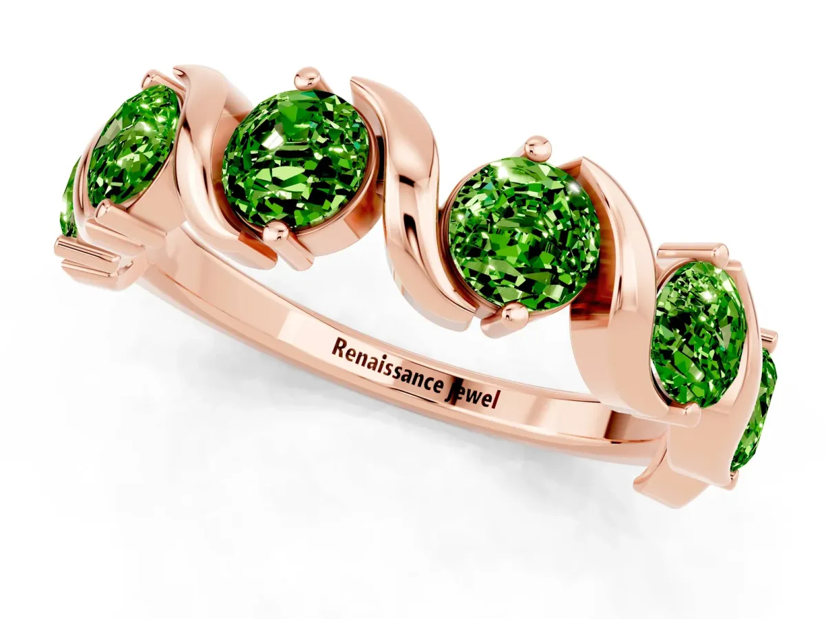 Round Peridot Half Eternity Band with Wave Prong Setting Rose gold