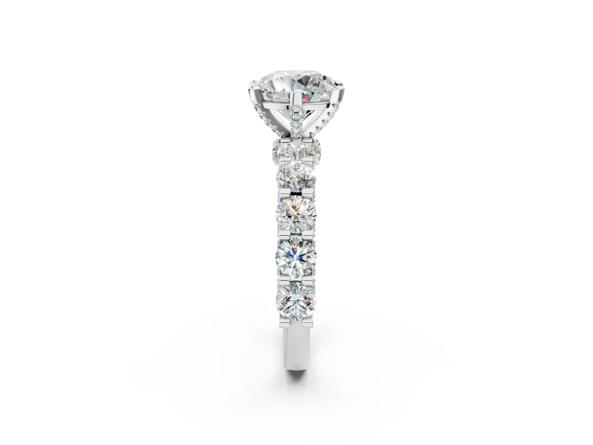 Round Diamond Mens Ring with Graduated Side Stones White gold