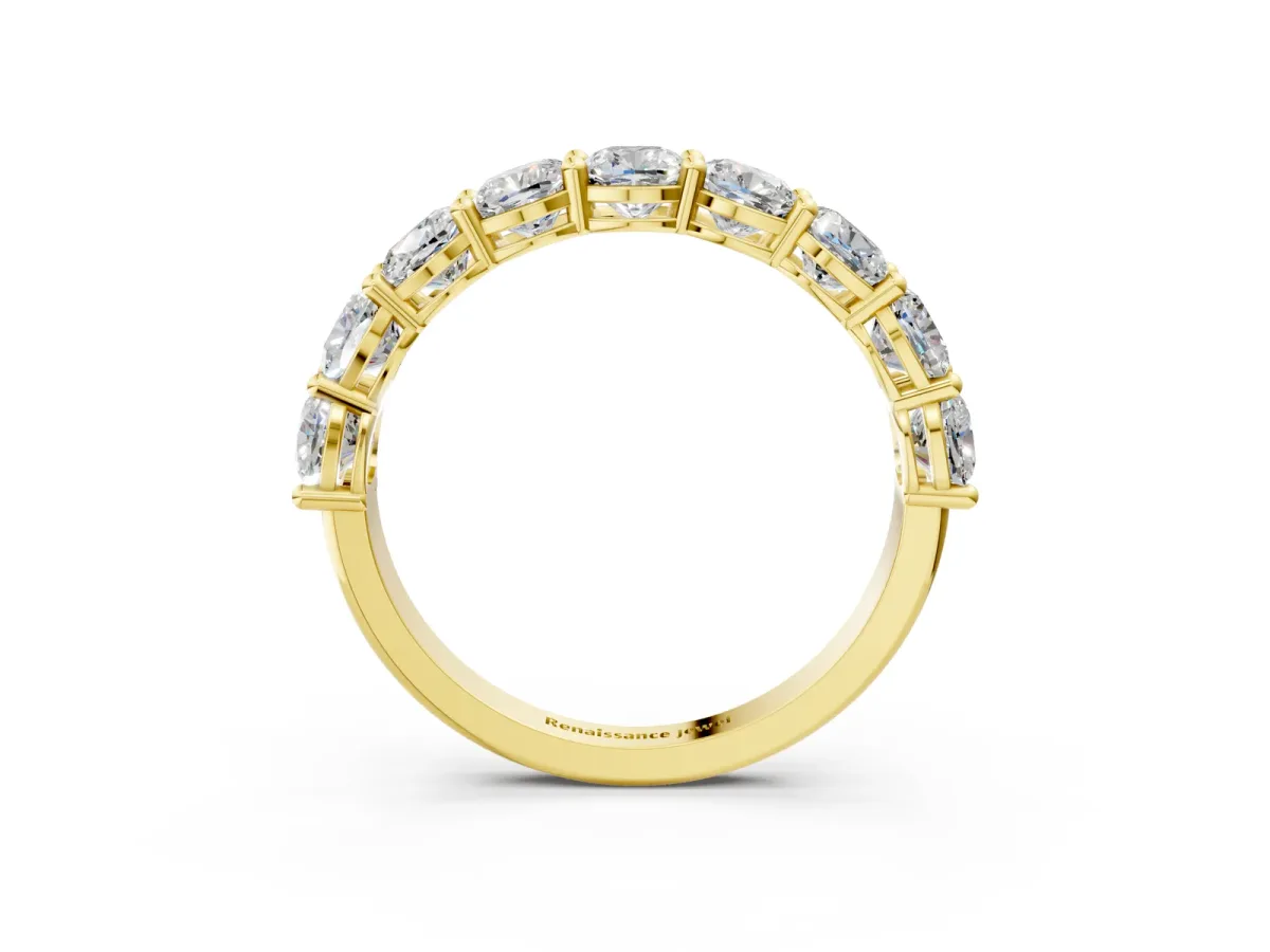 Cushion Cut Half Eternity Band with Shared Prong Setting Yellow gold