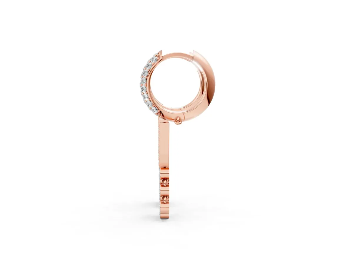 Round Diamond Initial V Huggie Hoop Earrings Rose gold