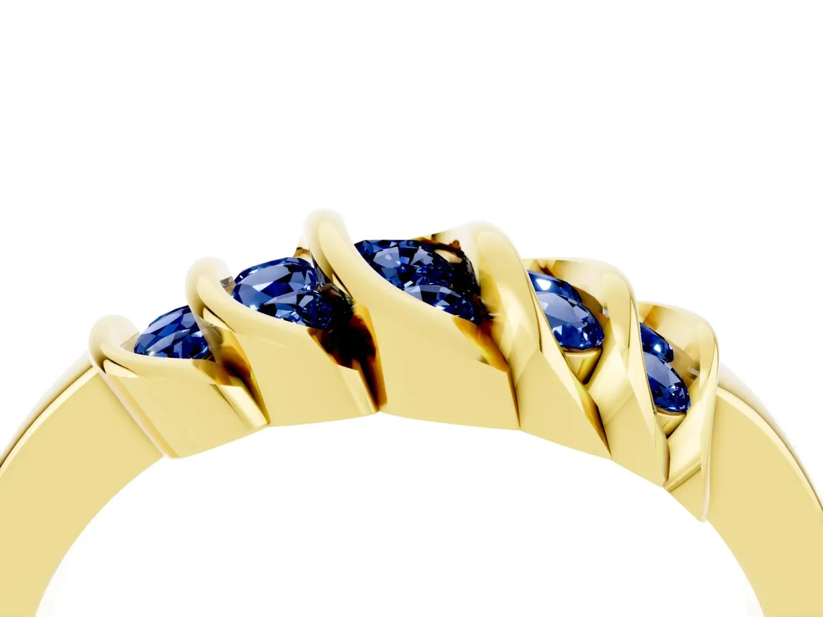 Round Blue Sapphire Multi-Row Crossover Band Yellow gold