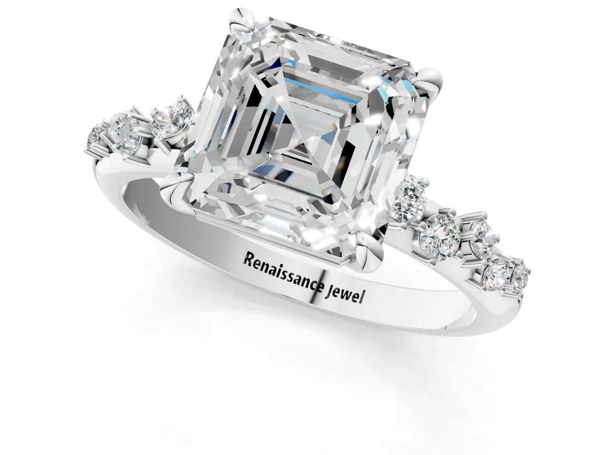 Asscher Cut Cut Diamond Vine Band with Four-Prong Setting Platinum
