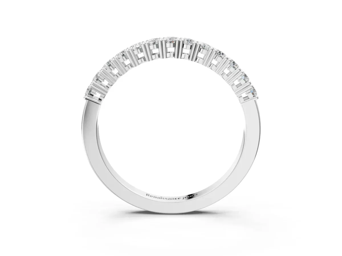 Round Diamond Half-Eternity Band with Shared Prong Setting Silver