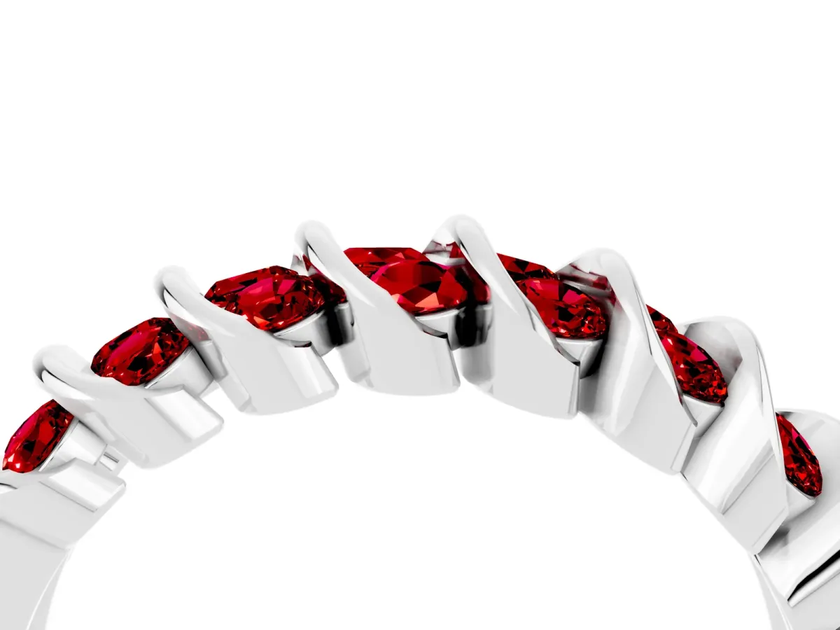 Channel Set Round Ruby Multi-Row Band White gold