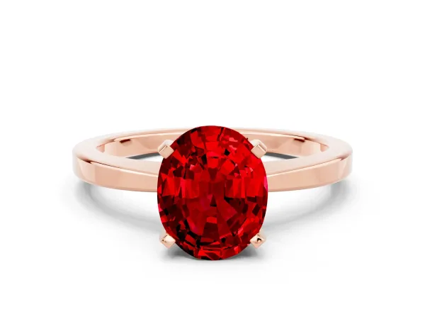 Oval Cut Ruby Solitaire Engagement Ring with Classic Band and Four-Prong Setting Rose gold