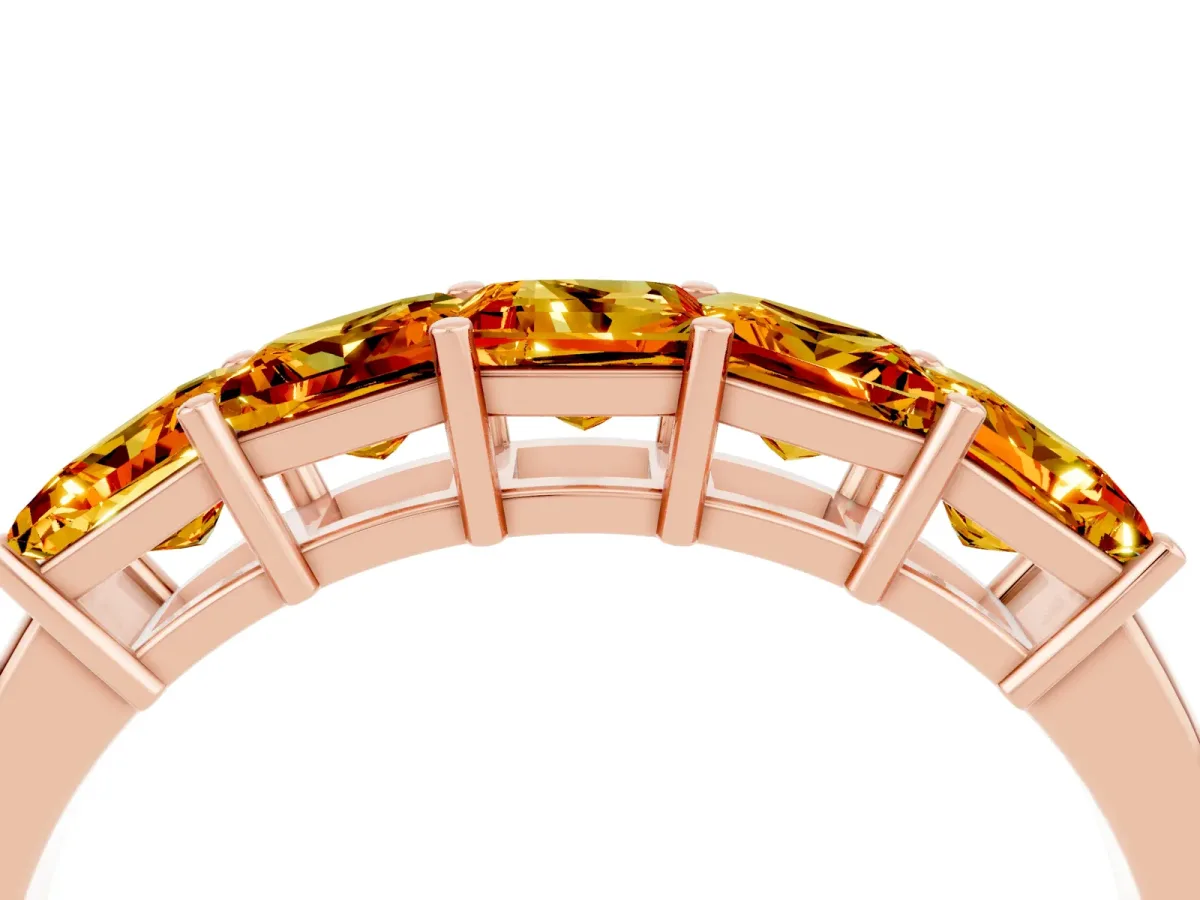 Princess Cut Five-Stone Citrine Band with Prong Setting Rose gold