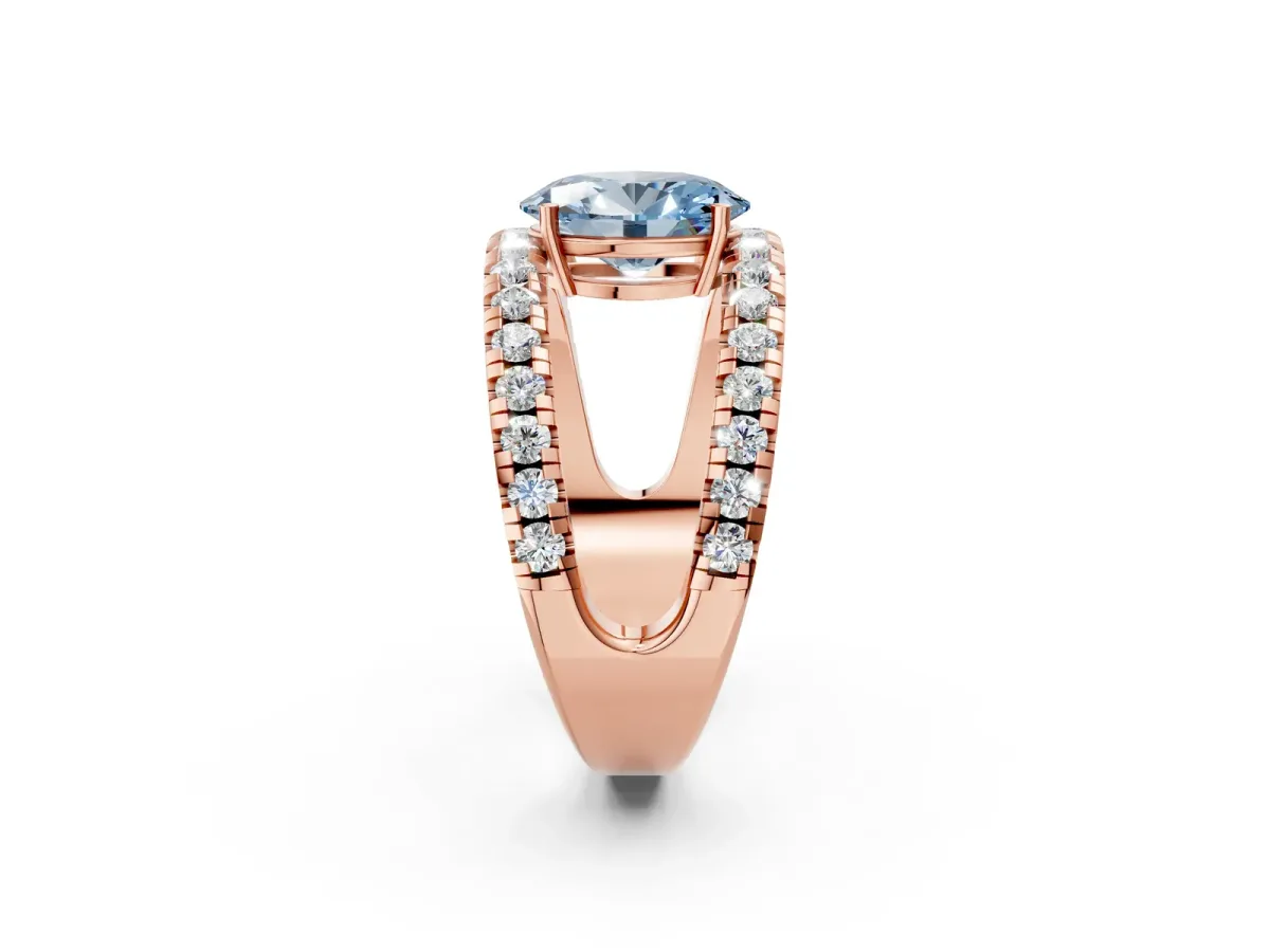 Fancy Blue Oval Cut Solitaire Split Shank Pave Diamond Ring Rose gold
