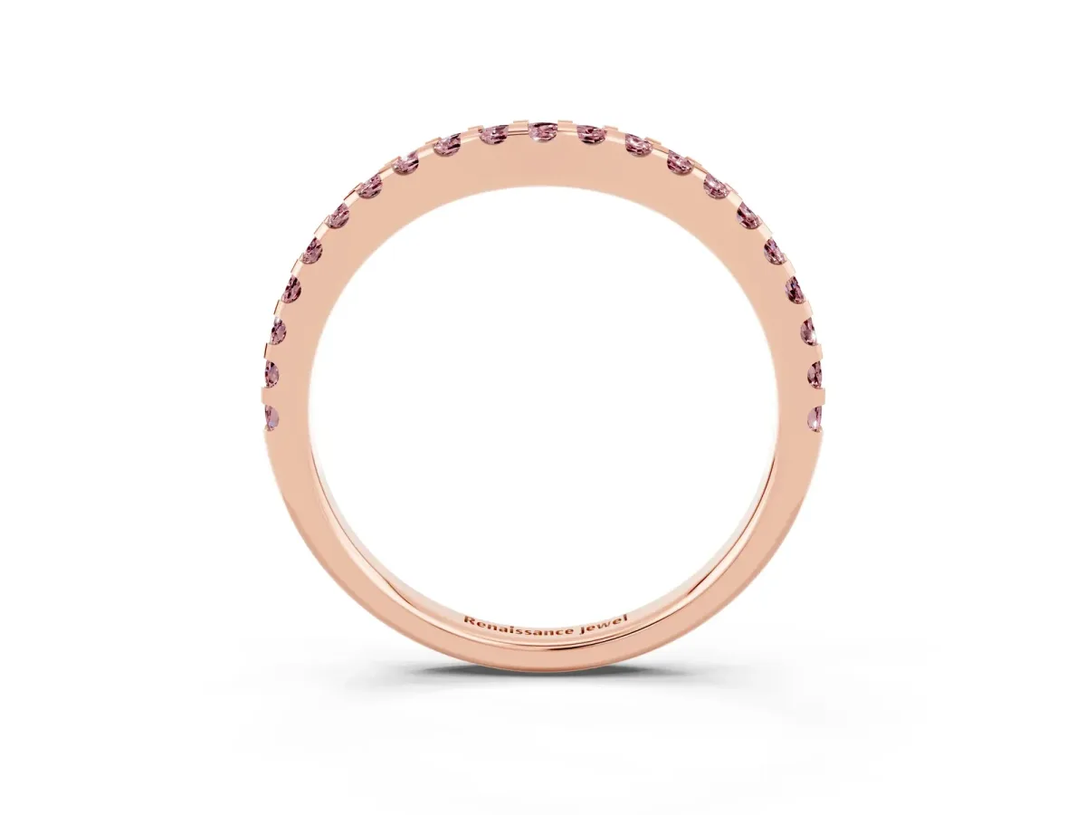 Round Morganite Pavé Curved Wedding Band Rose gold