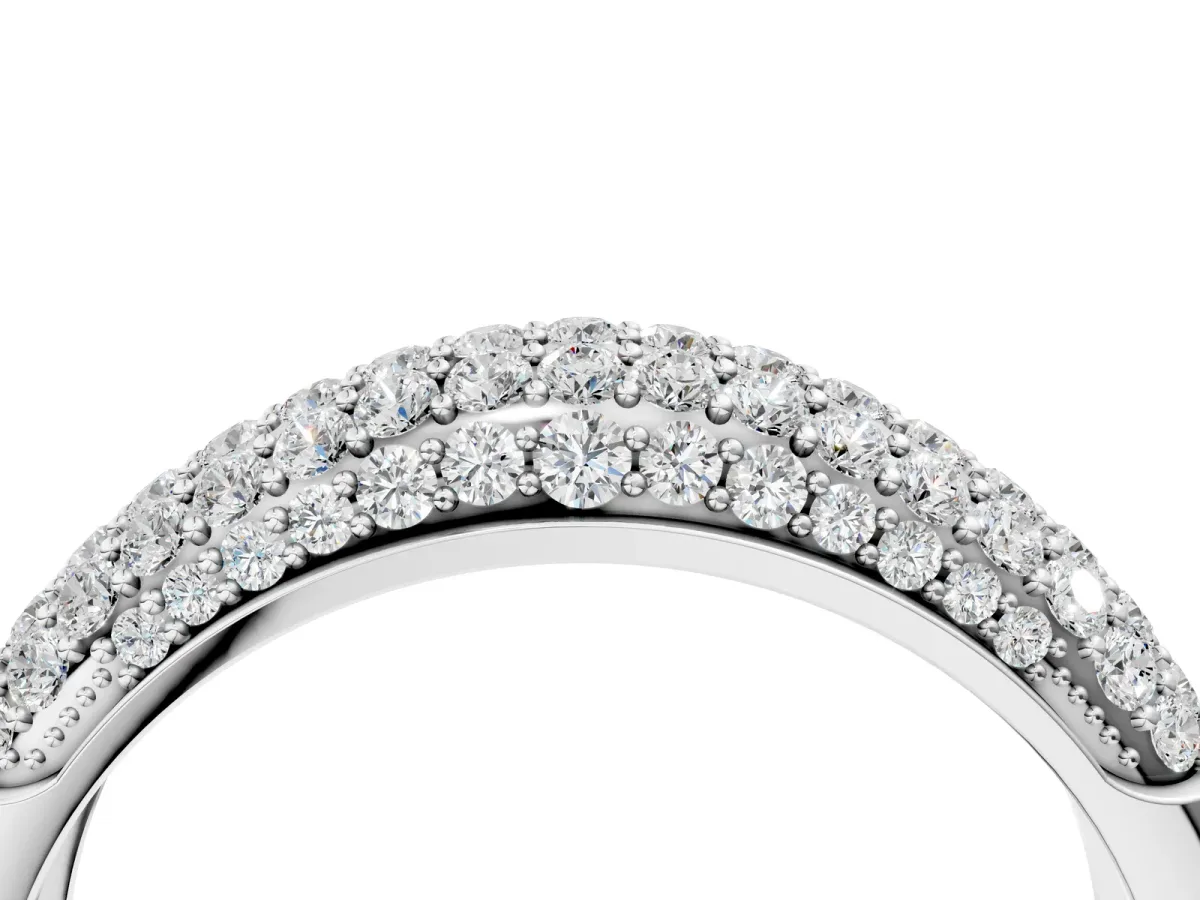 Three-Row Pavé Round Diamond Dome Band Platinum