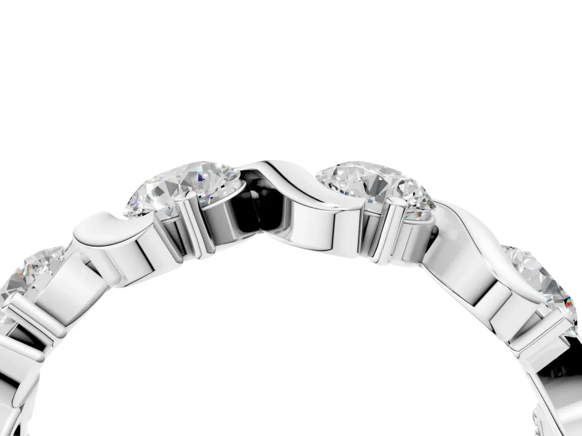 Round Diamond Half Eternity Band with Wave Prong Setting Silver