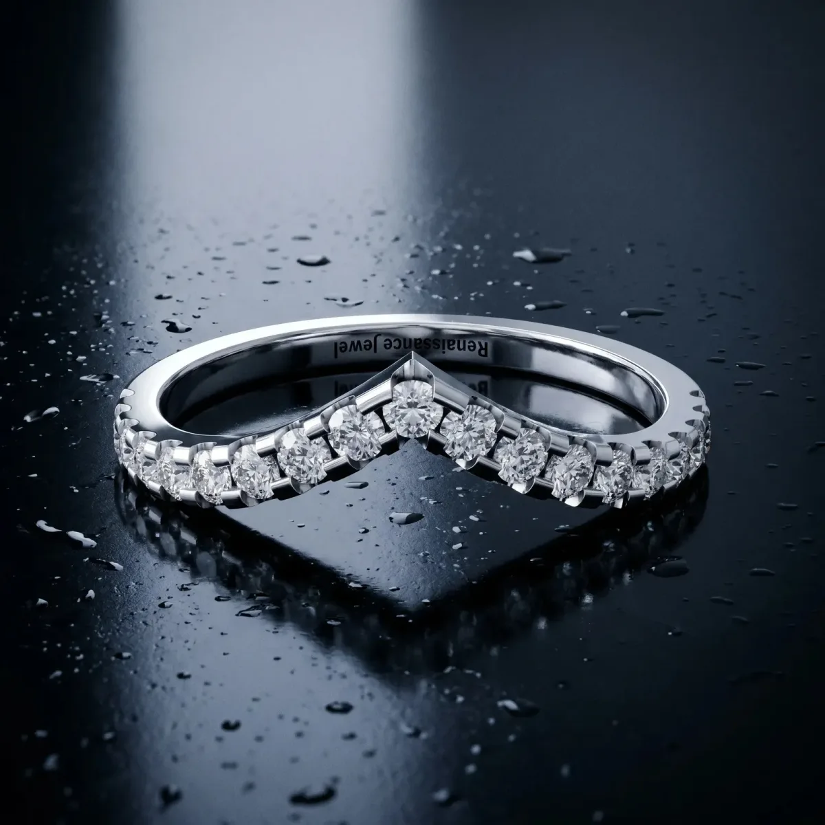 Pavé Round Diamond Chevron Band with Shared Prong Setting Platinum
