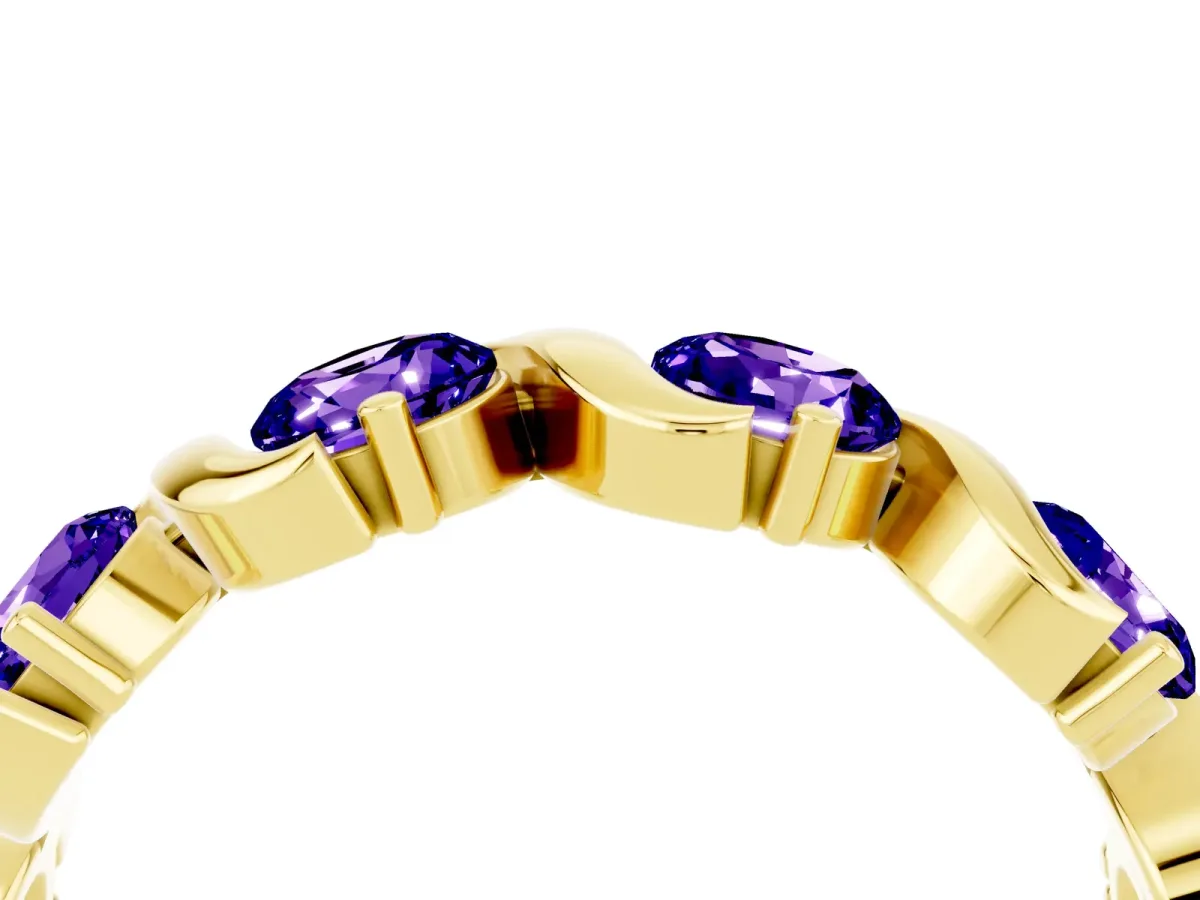 Round Tanzanite Half Eternity Band with Wave Prong Setting Yellow gold