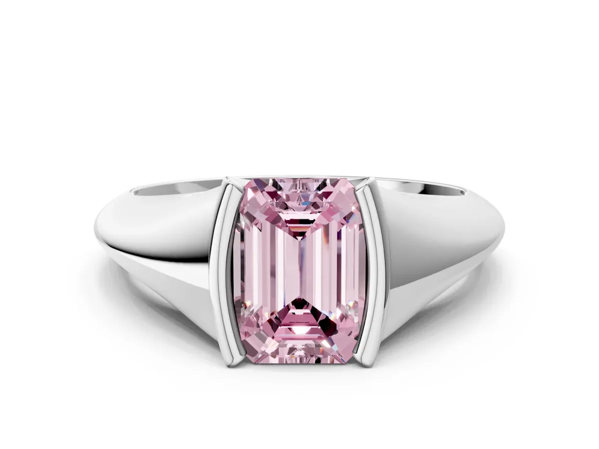 Fancy Pink Emerald Cut Solitaire Tension Set Diamond Ring Platinum