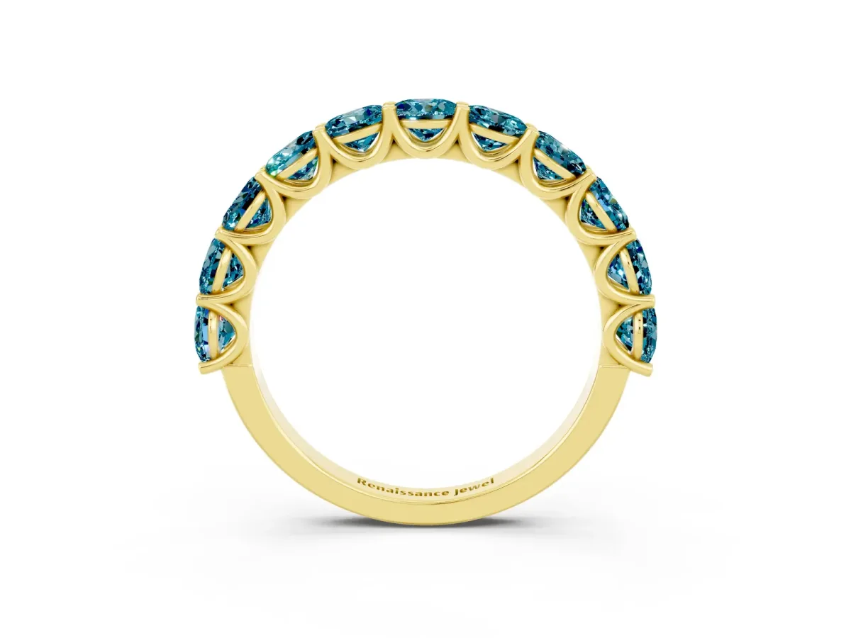 Round Blue Topaz Shared Prong Eternity Band Yellow gold