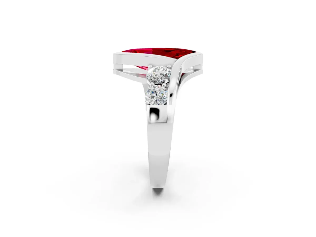 Bezel Set Marquise Cut Ruby Bypass Ring with Round Accents Platinum