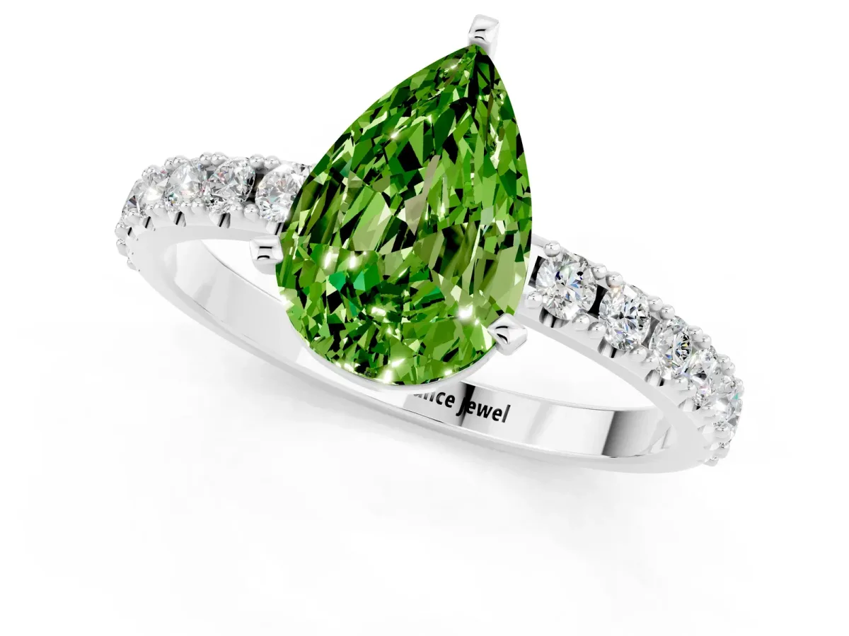 Pear Cut Peridot Solitaire Pavé Band with Four-Prong Setting Platinum