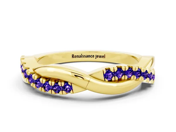 Round Tanzanite Twisted Infinity Band with Prong Setting Yellow gold