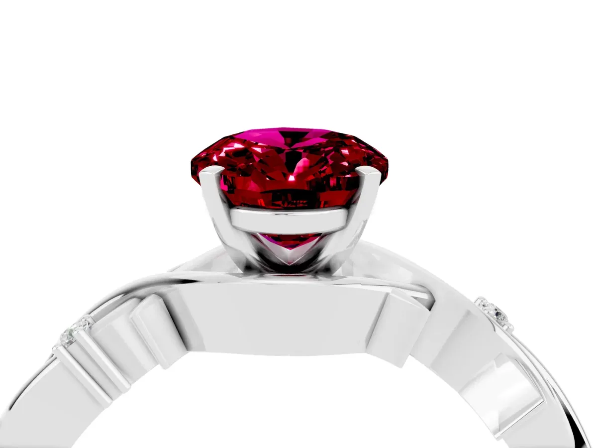 Oval Cut Garnet Solitaire Ring with Twisted Band and Prong Setting Platinum