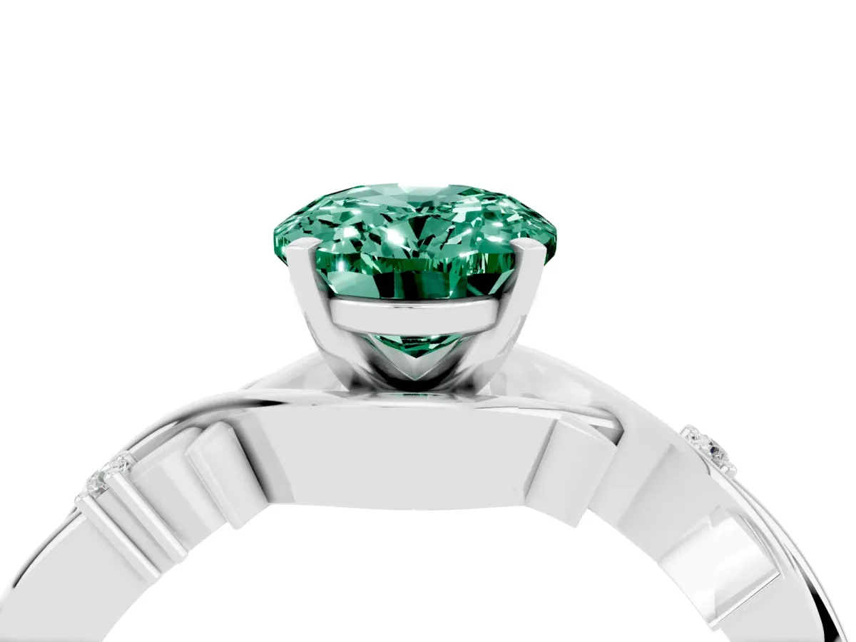 Oval Cut Green Sapphire Solitaire Ring with Twisted Band and Prong Setting Silver