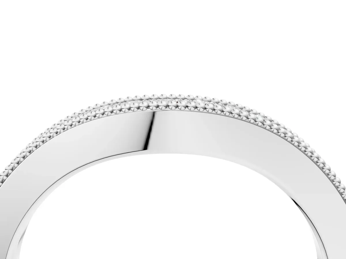 Round Brilliant Milgrain Bezel Set Diamond Wave Band White gold