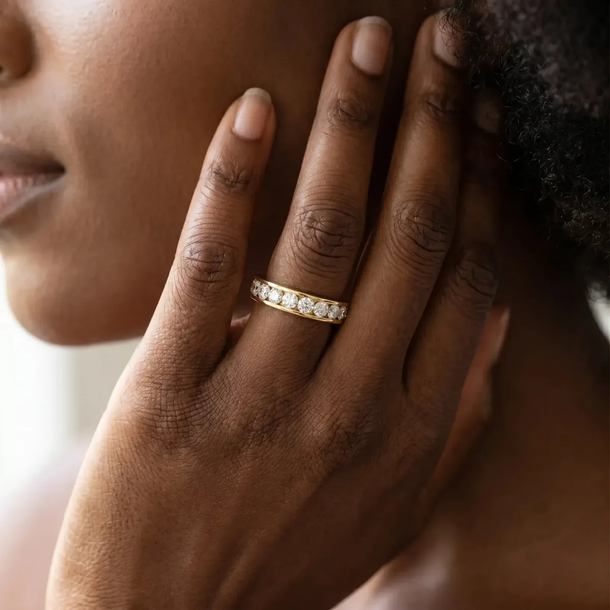 Channel Set Round Diamond Eternity Band Yellow gold