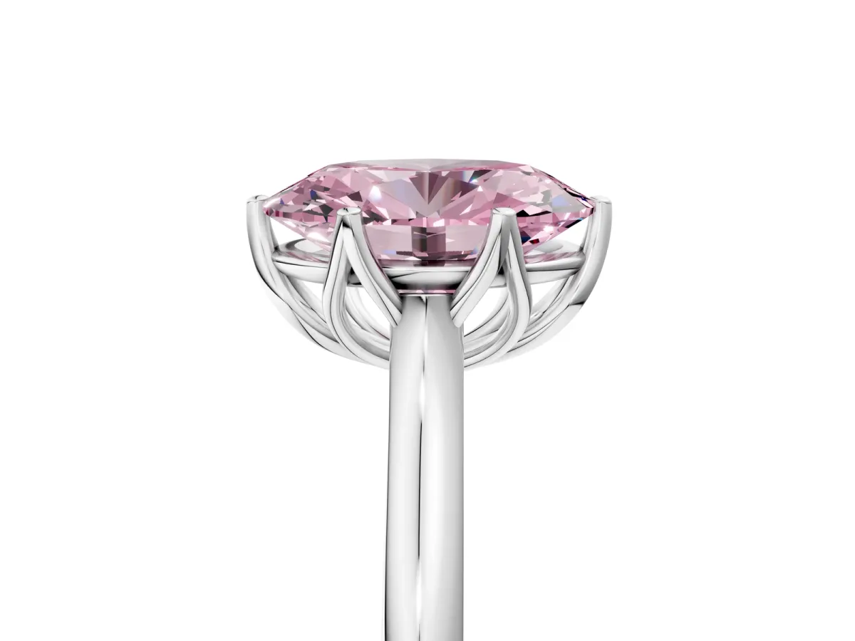 Fancy Pink Oval Cut Solitaire Cathedral Diamond Ring with Six-Prong Setting Silver