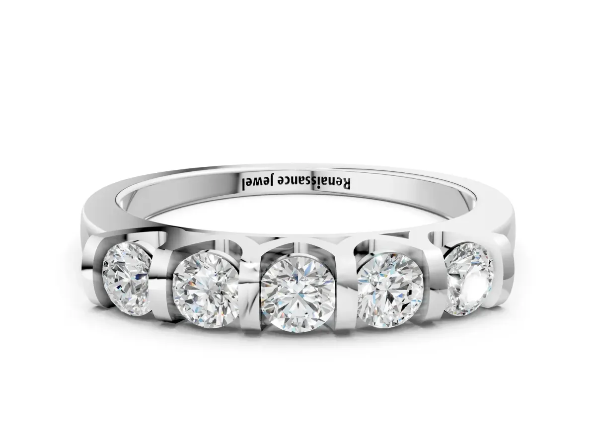 Five-Stone Round Diamond Half-Eternity Bar-Set Ring White gold