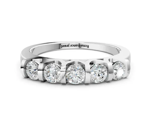 Five-Stone Round Diamond Half-Eternity Bar-Set Ring White gold
