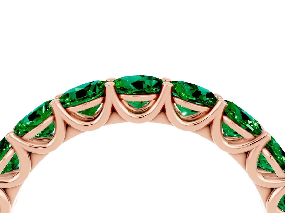 Round Emerald Shared Prong Eternity Band Rose gold