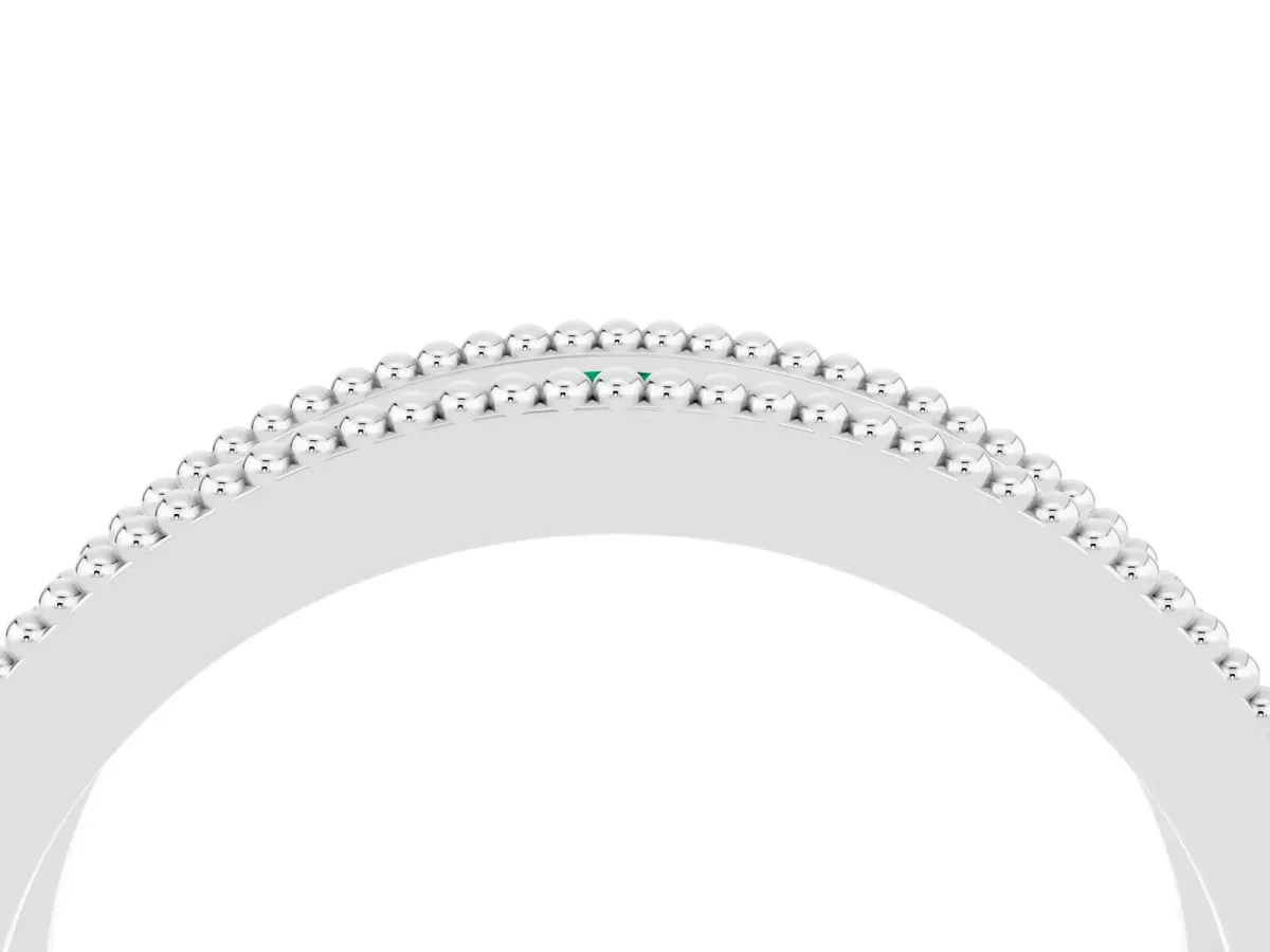 Round Emerald Twist Milgrain Band with Bezel Setting White gold