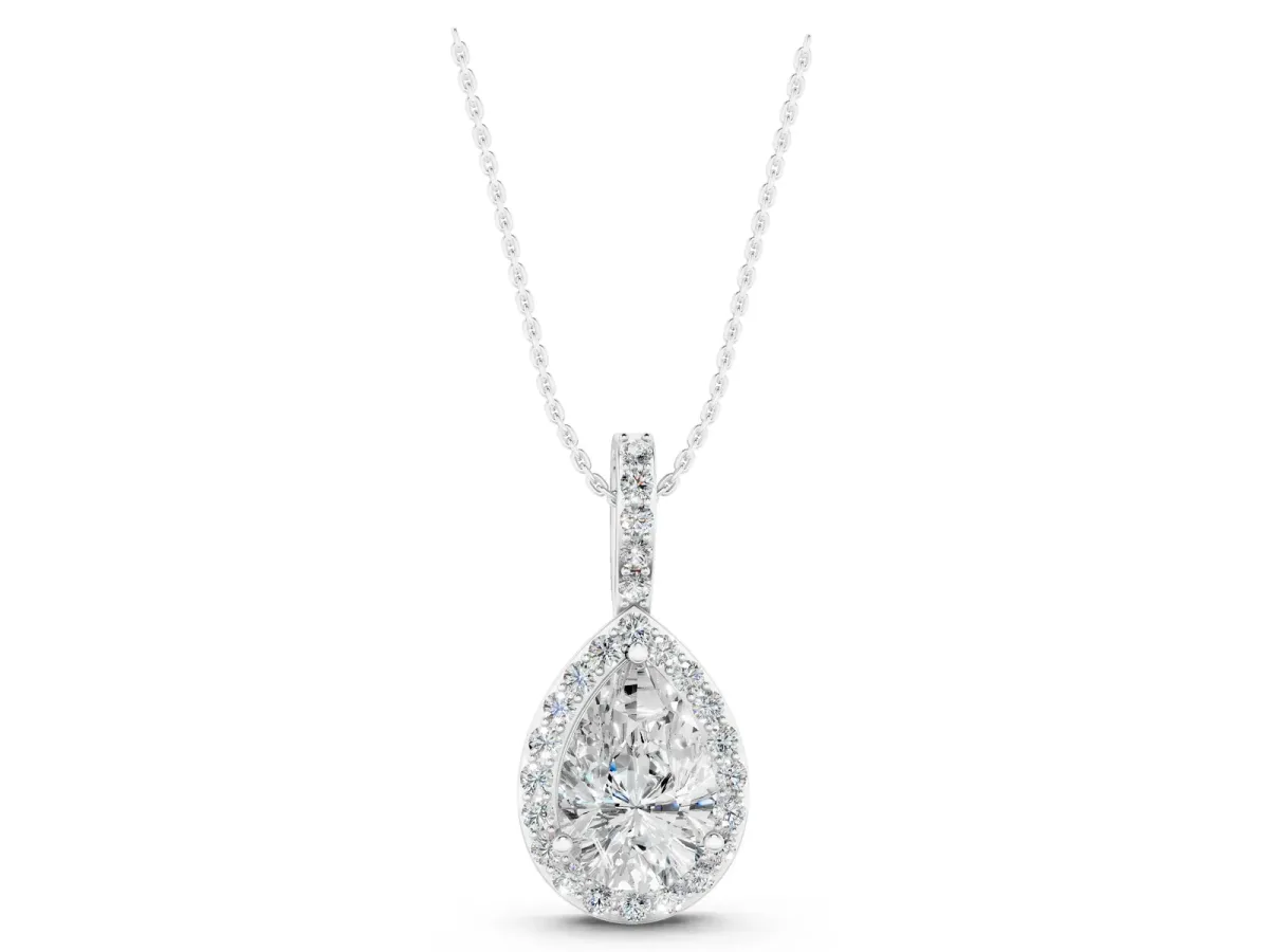 Halo Pear Diamond Pendant with Prong Setting Silver