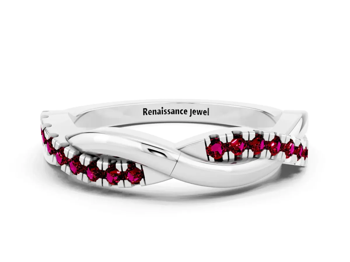 Round Garnet Twisted Infinity Band with Prong Setting Silver