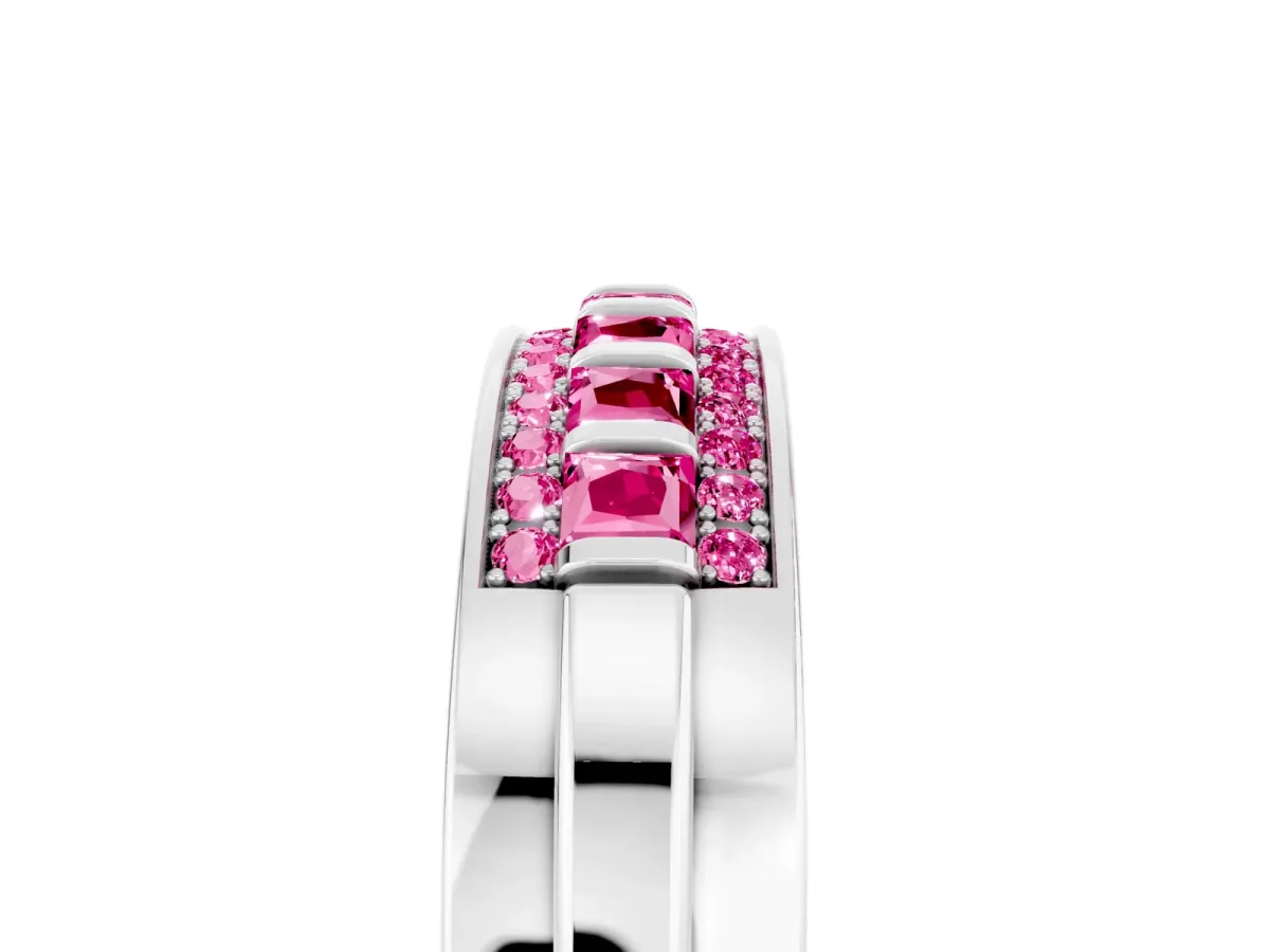 Bar-Set Princess Cut Pink Sapphire Pavé Band Platinum