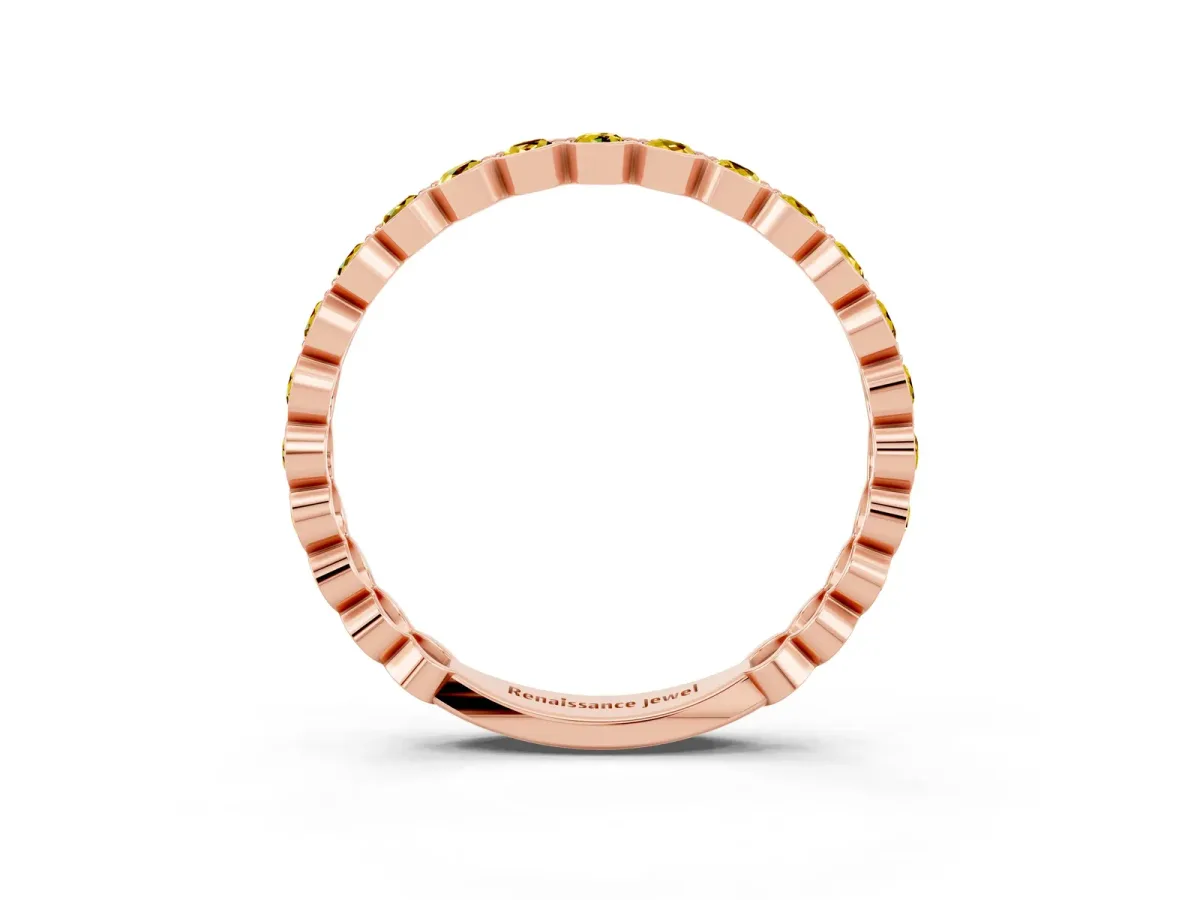 Round Yellow Sapphire Bezel Set Eternity Band Rose gold