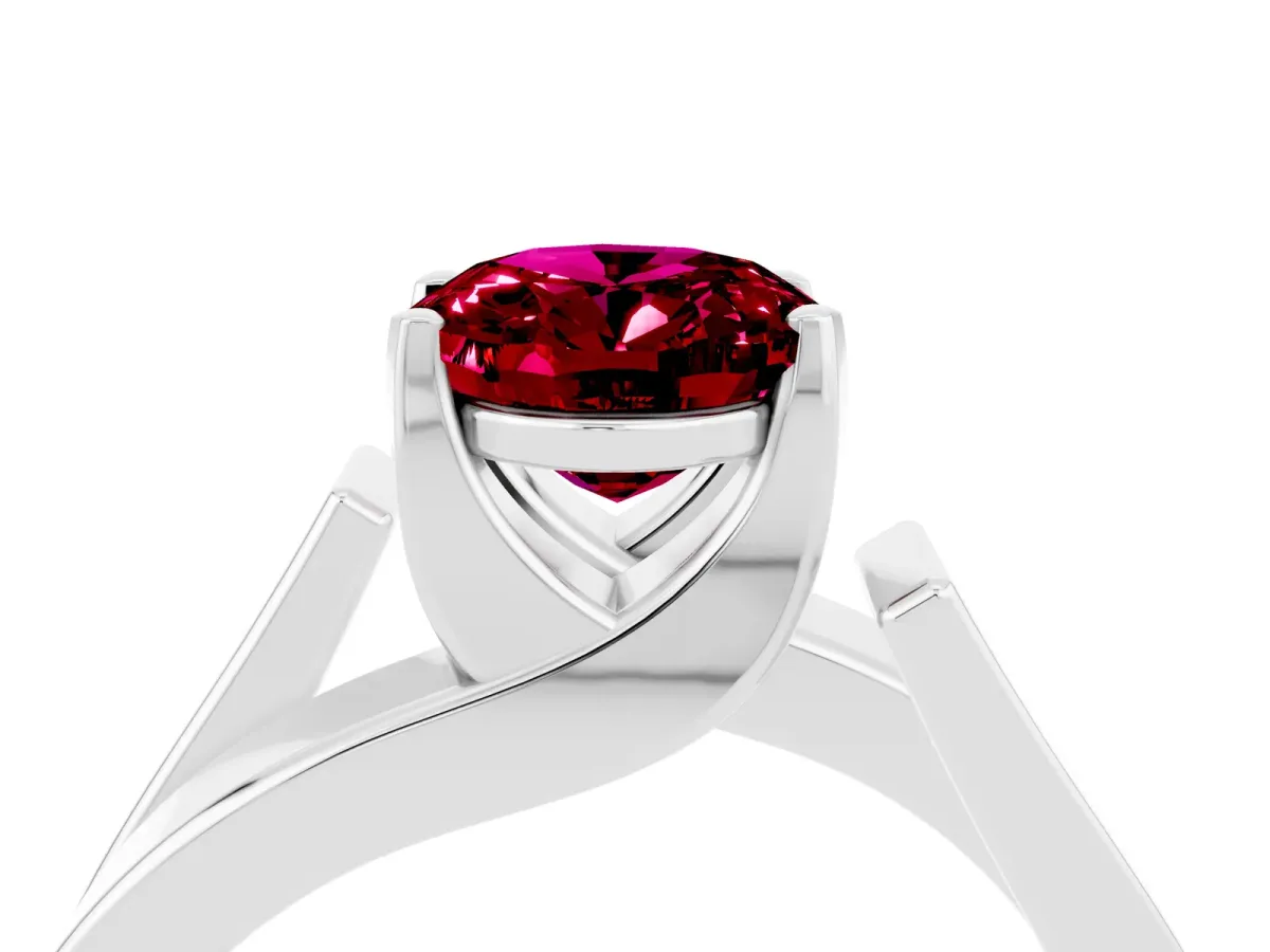 Modern Tension Set Oval Cut Garnet Solitaire Wide Band Ring Silver