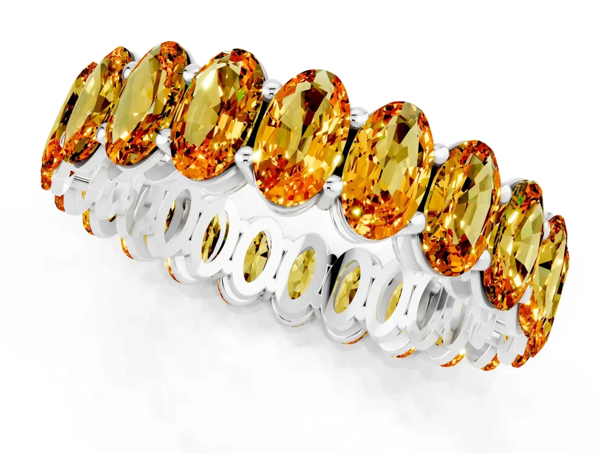 Oval Cut Citrine Eternity Band with Shared Prong Setting Silver