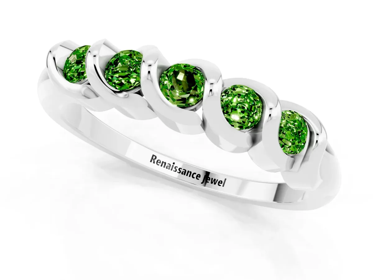 Round Peridot Eternity Band with Twist Prong Setting Silver