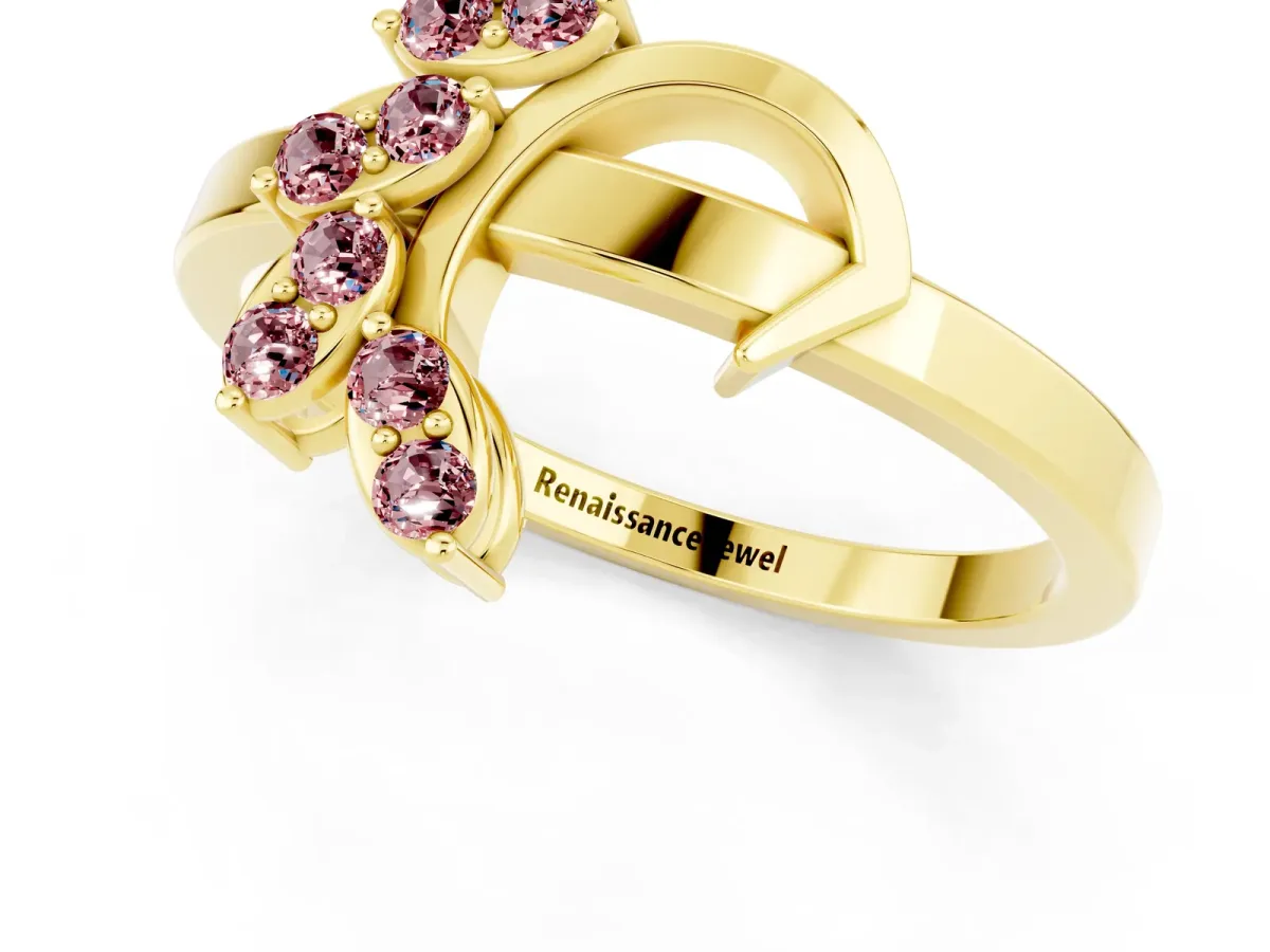 Marquise Morganite Cluster Bypass Ring with Prong Setting Yellow gold
