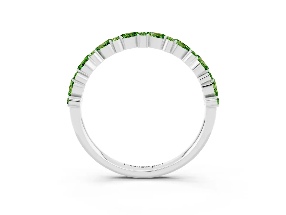 Pear and Round Peridot Wedding Band Silver