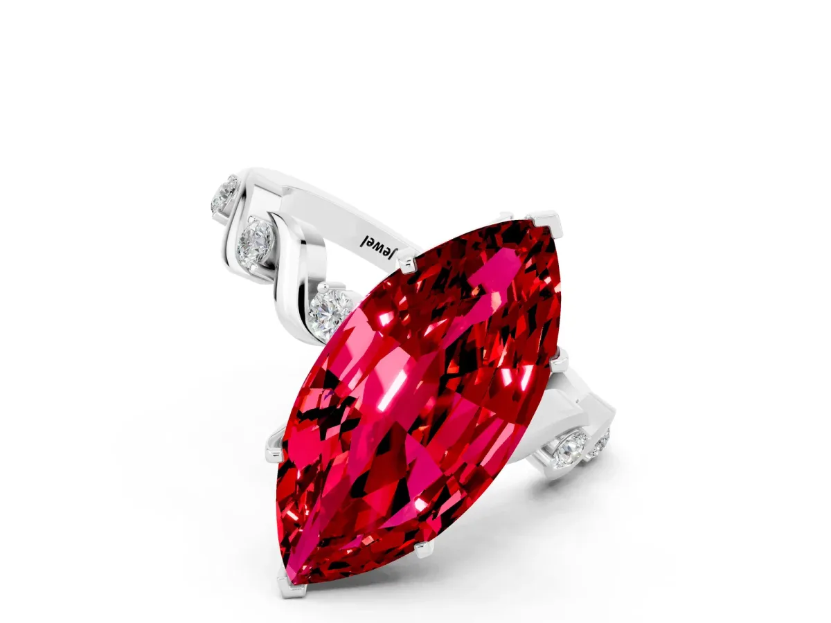 Marquise Cut Ruby Solitaire Twisted Band with Round Accents and Prong Setting Platinum