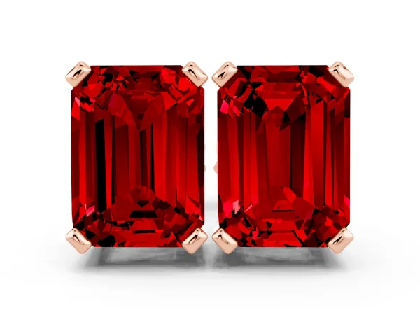 Emerald Cut Ruby Stud Earrings Rose gold