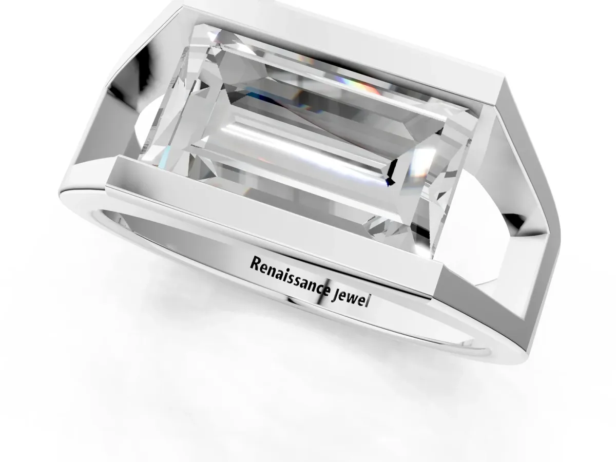 Baguette Diamond Geometric Solitaire Ring Platinum