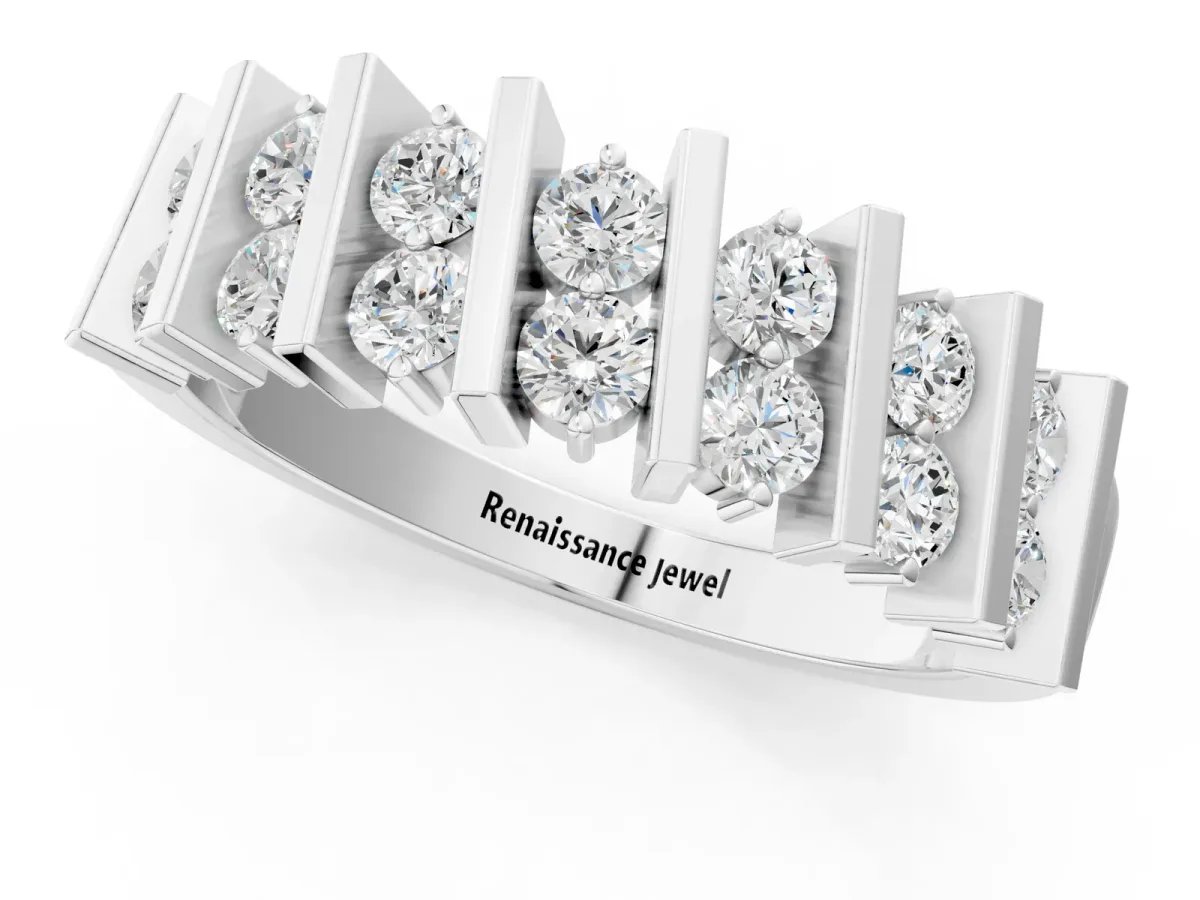 Channel Set Round Diamond Anniversary Band with Vertical Prongs Silver