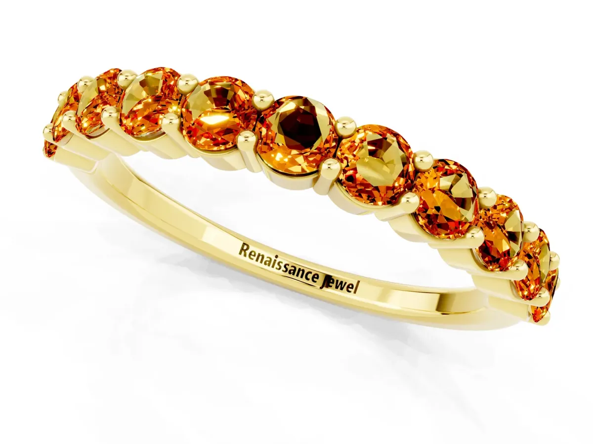 Round Citrine Half Eternity Band with Prong Setting Yellow gold