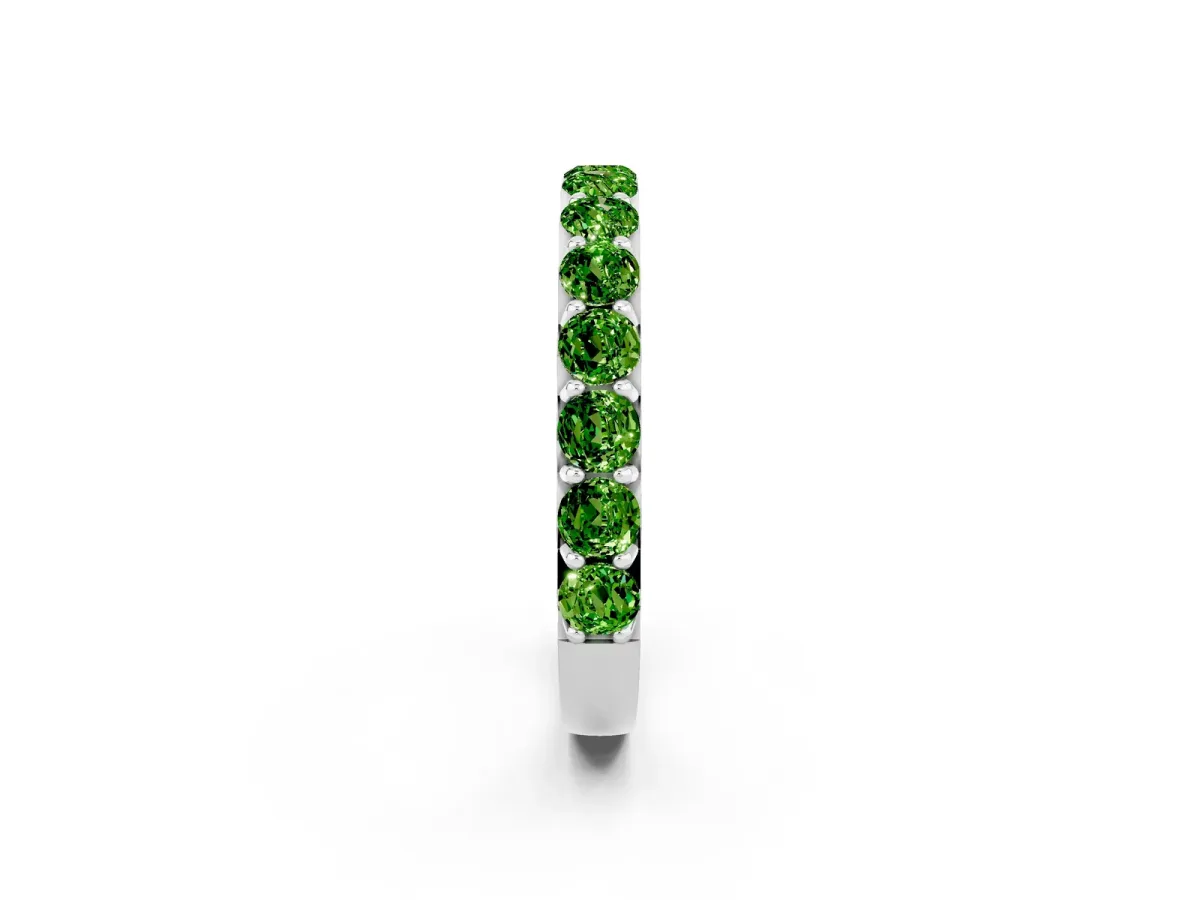 Round Peridot Half Eternity Band with Classic Prong Setting Platinum