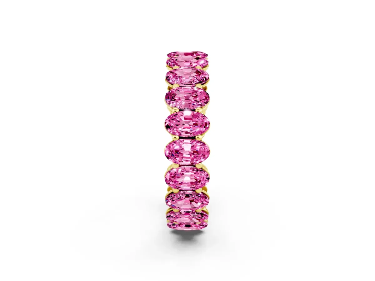 Oval Cut Pink Sapphire Eternity Band with Shared Prong Setting Yellow gold